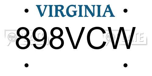 898VCW Virginia License Plate