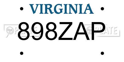898ZAP Virginia License Plate