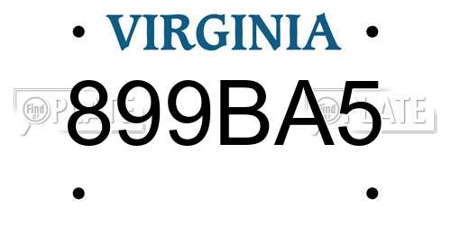 899BA5 Virginia License Plate
