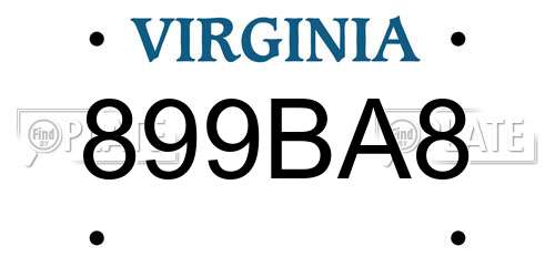 899BA8 Virginia License Plate