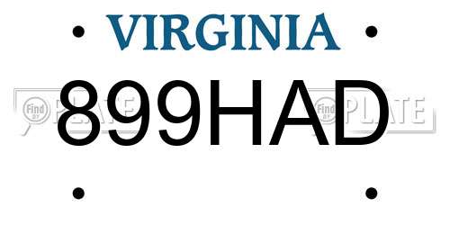899HAD Virginia License Plate