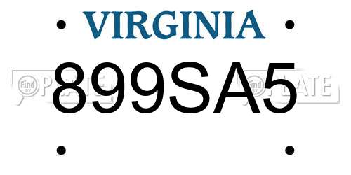 899SA5 Virginia License Plate