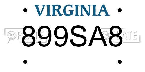899SA8 Virginia License Plate
