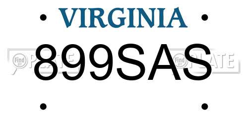 899SAS Virginia License Plate