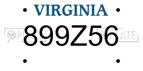 899Z56 Virginia License Plate