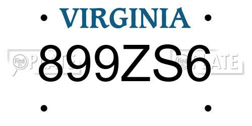 899ZS6 Virginia License Plate