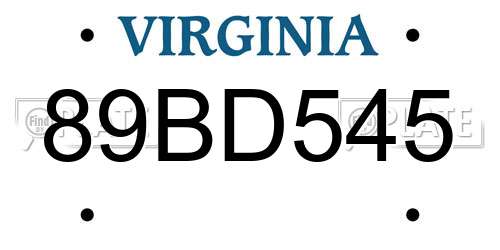 89BD545 Virginia License Plate