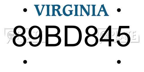 89BD845 Virginia License Plate