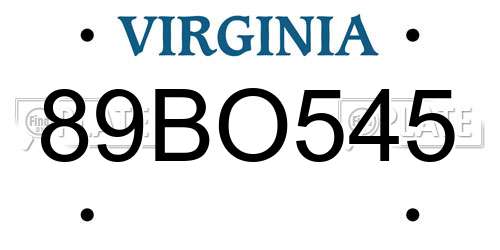 89BO545 Virginia License Plate