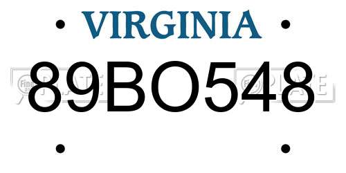 89BO548 Virginia License Plate