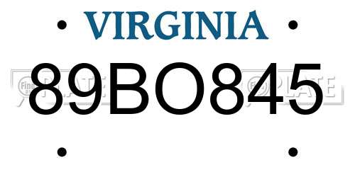 89BO845 Virginia License Plate