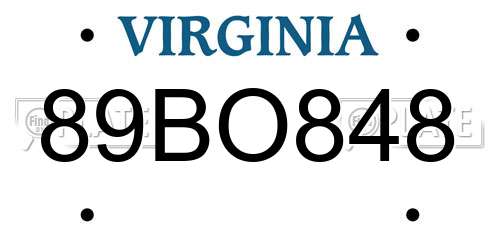 89BO848 Virginia License Plate