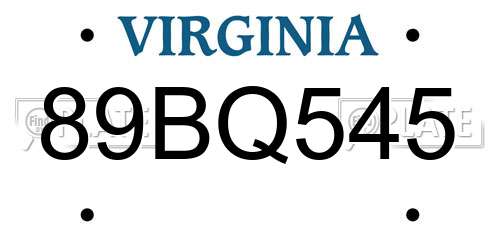 89BQ545 Virginia License Plate