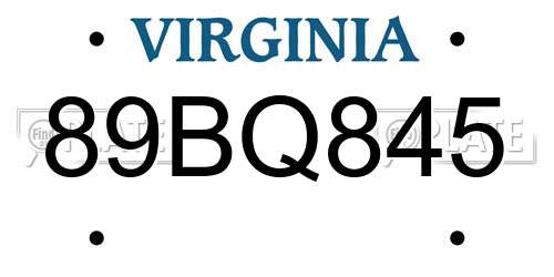 89BQ845 Virginia License Plate