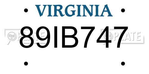 89IB747 Virginia License Plate