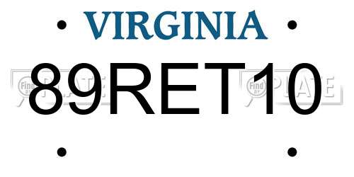 89RET10 Virginia License Plate