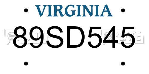 89SD545 Virginia License Plate