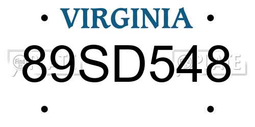 89SD548 Virginia License Plate