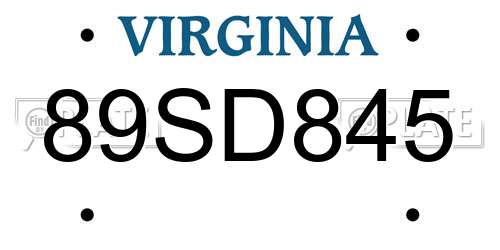 89SD845 Virginia License Plate