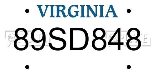 89SD848 Virginia License Plate