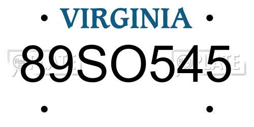 89SO545 Virginia License Plate