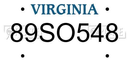 89SO548 Virginia License Plate