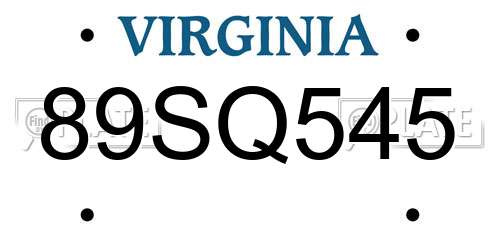 89SQ545 Virginia License Plate