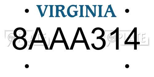 8AAA314 Virginia License Plate