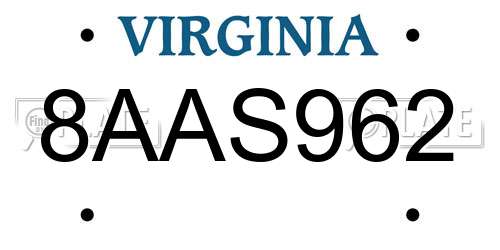 8AAS962 Virginia License Plate