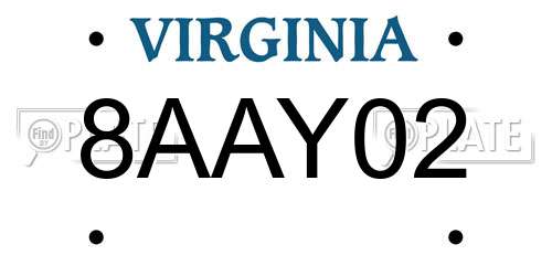 8AAY02 Virginia License Plate