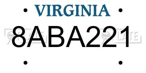 8ABA221 Virginia License Plate