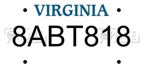 8ABT818 Virginia License Plate
