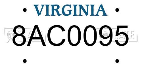 8AC0095 Virginia License Plate