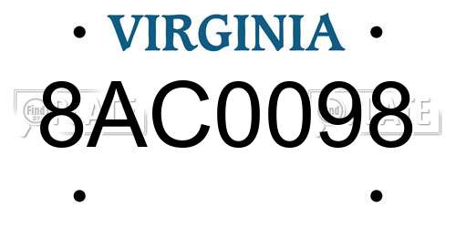 8AC0098 Virginia License Plate