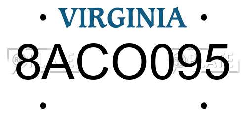 8ACO095 Virginia License Plate