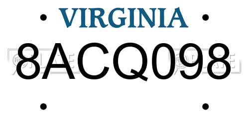 8ACQ098 Virginia License Plate