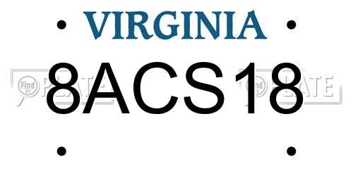 8ACS18 Virginia License Plate