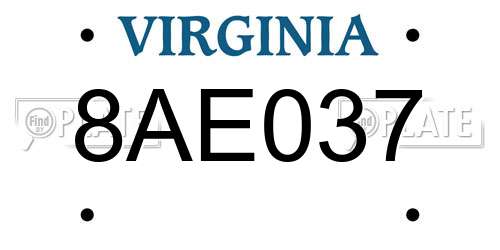 8AE037 Virginia License Plate