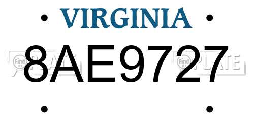 8AE9727 Virginia License Plate