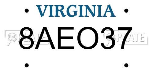 8AEO37 Virginia License Plate
