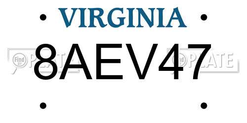 8AEV47 Virginia License Plate