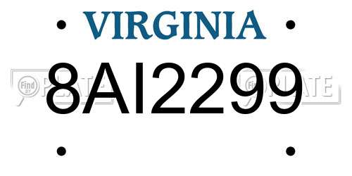 8AI2299 Virginia License Plate
