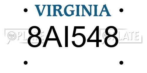 8AI548 Virginia License Plate