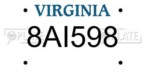 8AI598 Virginia License Plate