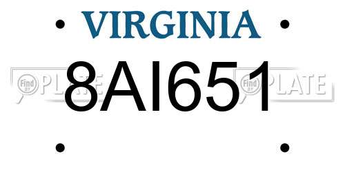 8AI651 Virginia License Plate