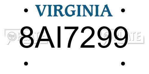 8AI7299 Virginia License Plate