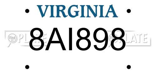 8AI898 Virginia License Plate