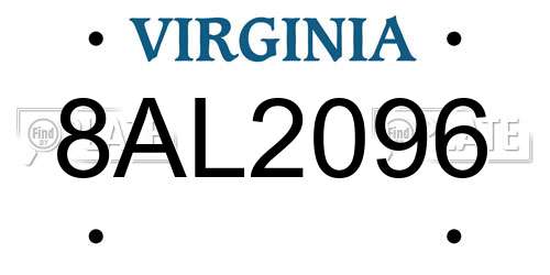 8AL2096 Virginia License Plate
