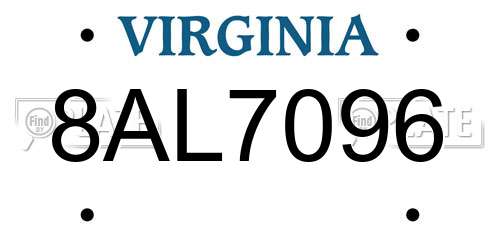 8AL7096 Virginia License Plate