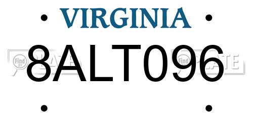 8ALT096 Virginia License Plate